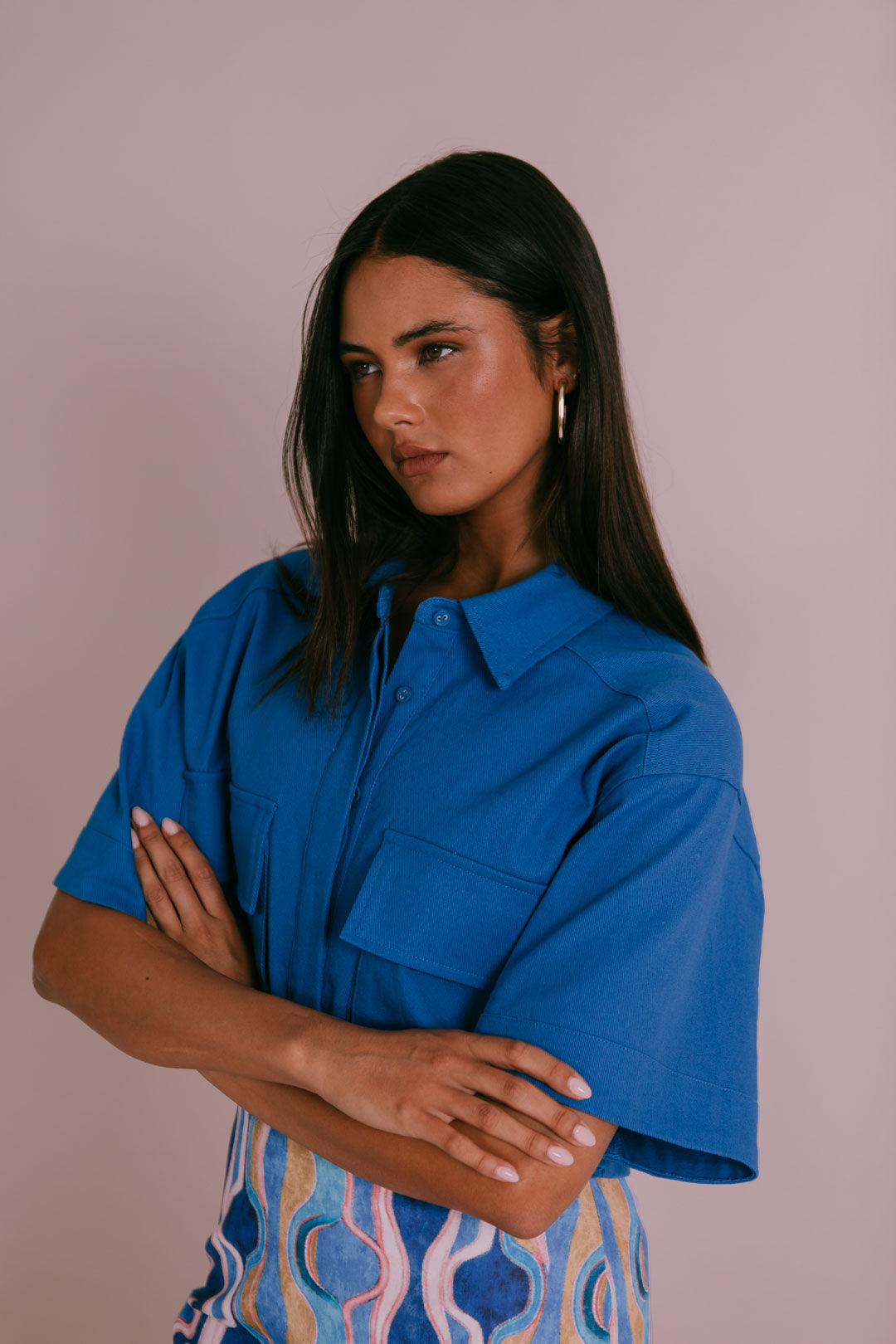 Apella Cropped Shirt - Cobalt Blue