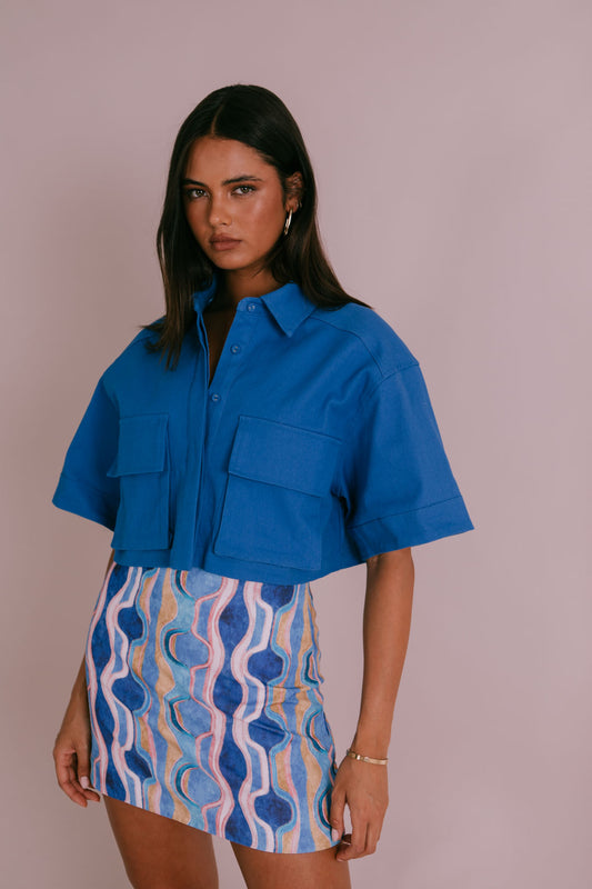 Rhodes Mini Skirt - Greece Print