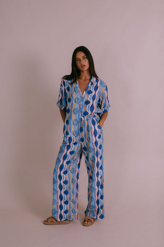 Santorini Pants - Greece Print