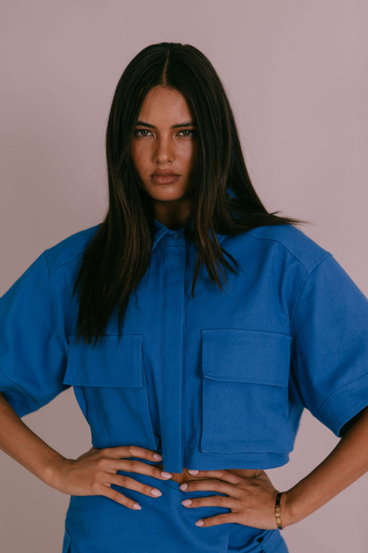 Apella Cropped Shirt - Cobalt Blue